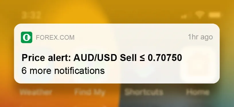 Price alert example from HGM GLOBALfx mobile trading app